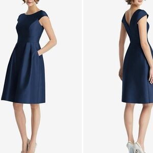 Alfred Sung Cap Sleeve Blue Size 10 Cocktail Dress Pockets